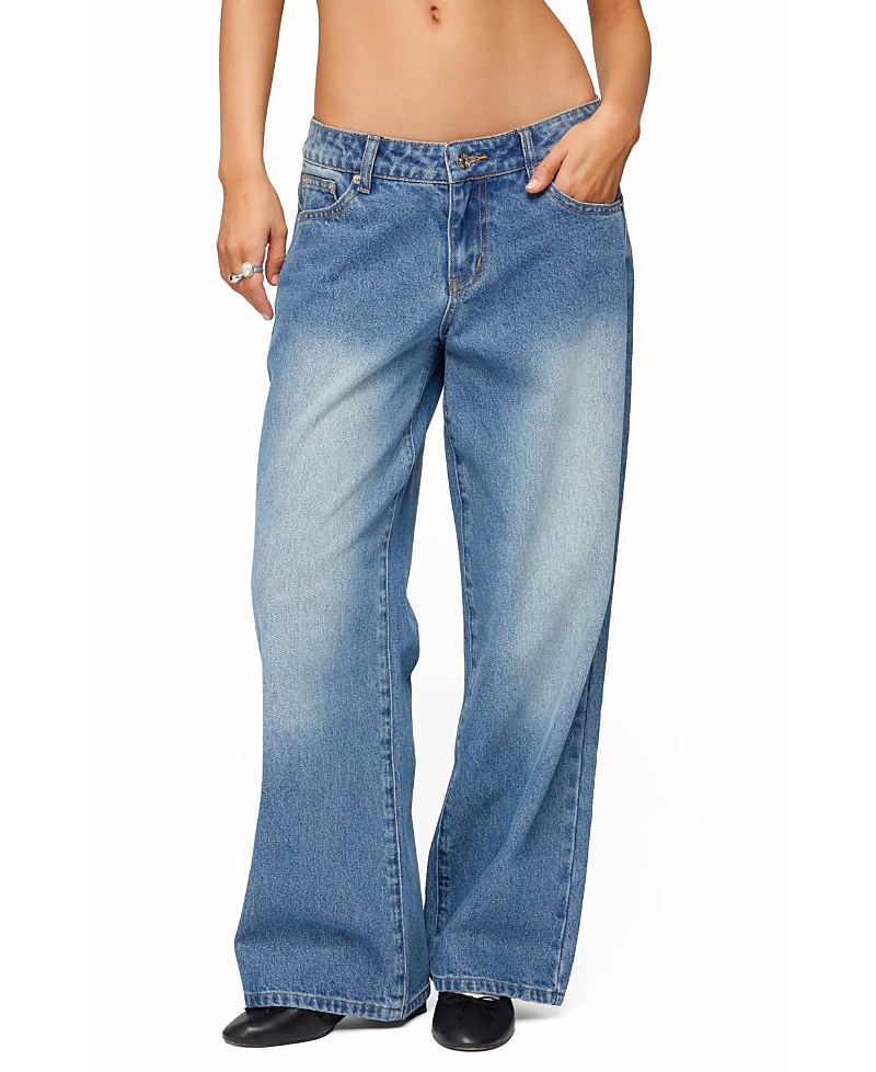 Edikted Petite Magda Low Rise Jeans in Gray Wash