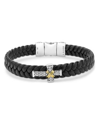 Men's 18K Yellow Gold & Sterling Silver Anthem Cross Braided Faux Faux Leather Bracelet