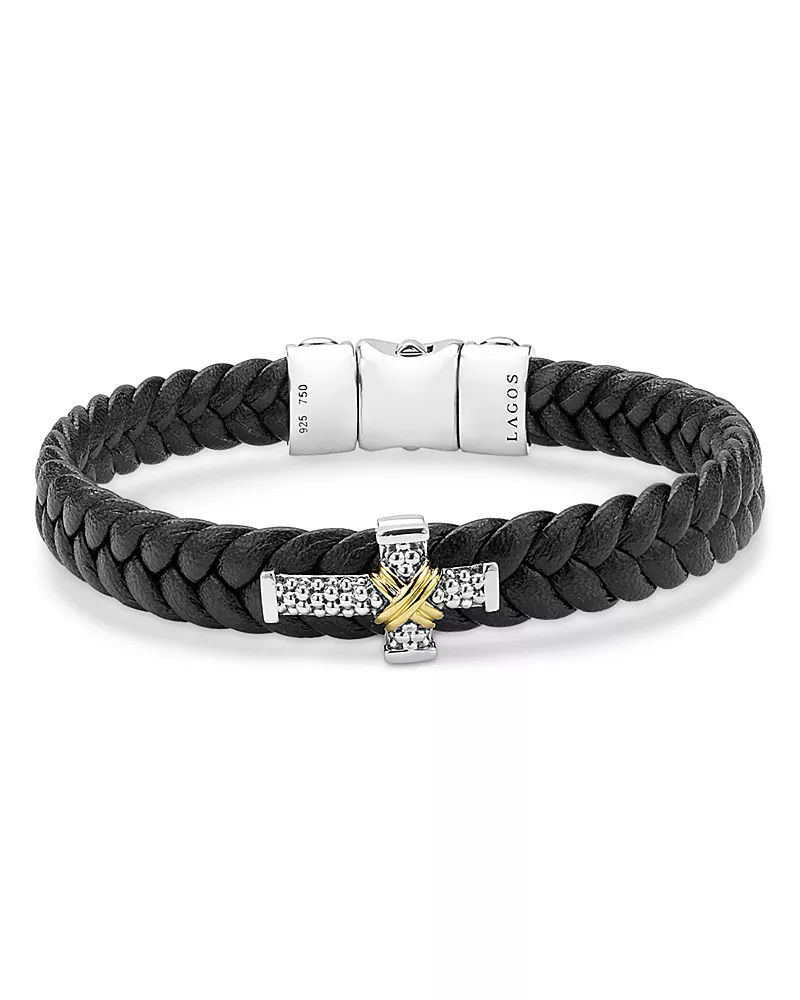 Lagos Men's 18K Yellow Gold & Sterling Silver Anthem Cross Braided Leather Bracelet