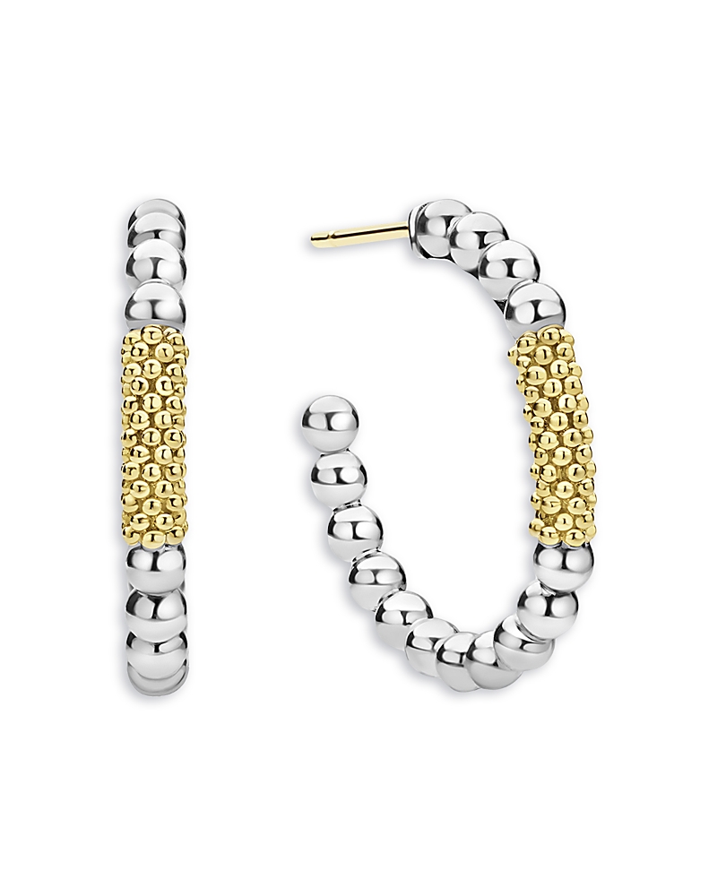 Lagos 18K Yellow Gold & Sterling Silver Caviar Icon Bar Bead Hoop Earrings