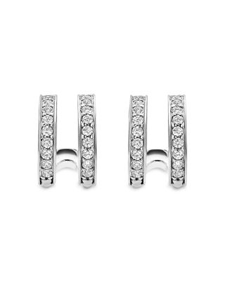 Sterling Silver Caviar Spark Diamond Double Hoop Earrings