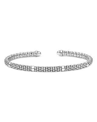 Sterling Silver Signature Caviar Diamond Bead Cuff Bracelet