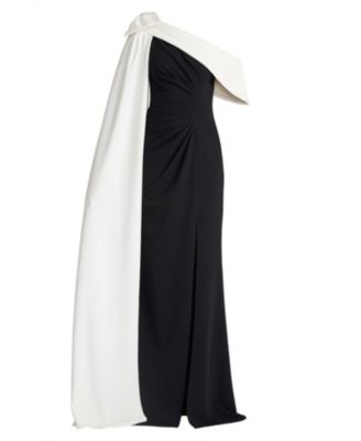  Romi One-Shoulder Bow Cape Gown