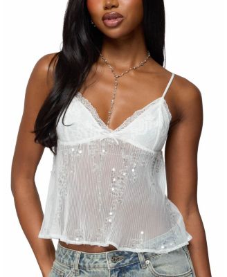 Sequin Sheer Mesh Babydoll Top