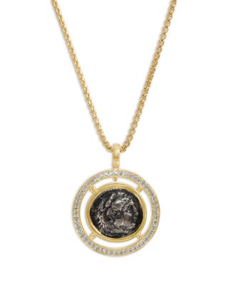 18K Yellow Gold Diamond Alexander the Great Coin Pendant