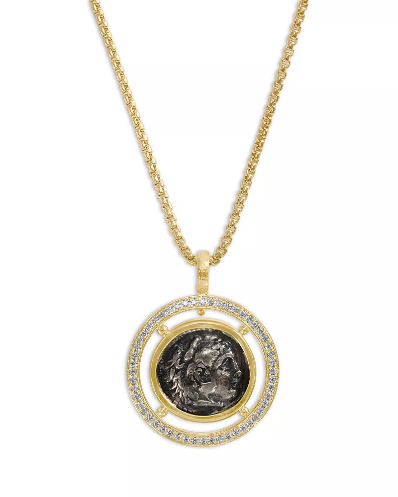 Jorge Adeler 18K Yellow Gold Diamond Alexander the Great Coin Pendant
