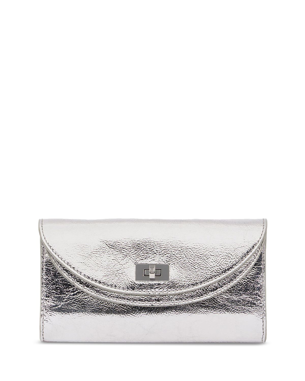 Sandro Mambo Metallic Silver Leather Clutch