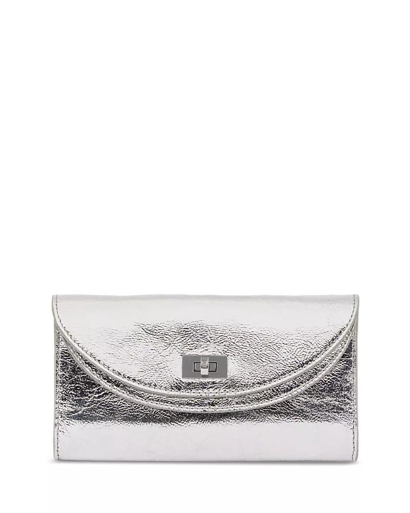 Sandro Mambo Metallic Silver Leather Clutch