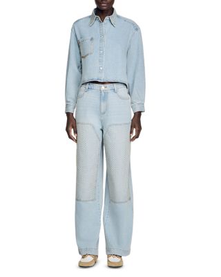 Lady Rhinestone Crop Denim Shirt