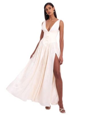  Sabrina High Slit Jacquard Maxi Dress