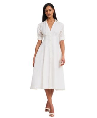  Palina Lyocell Pleated Midi Preppy Shirt Dress