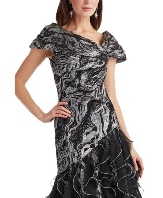  Cosmina Stardust Motif Ruffle Gown