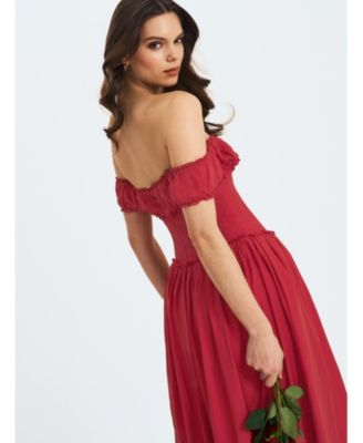 Xavy Drop Waist Off-Shoulder Corset Midi Dress