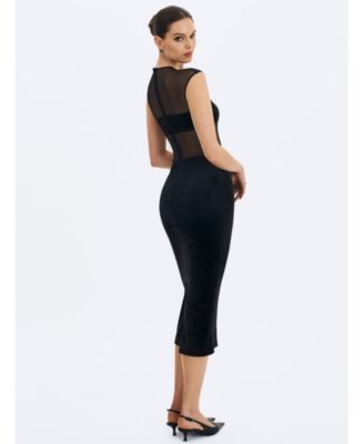  Quielle Mesh and Velvet Midi Bodycon Dress