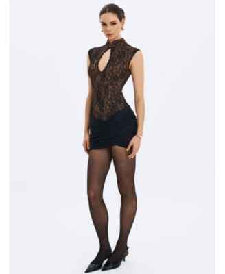  Valerie Lace Teardrop Neckline Ruched Mini Dress