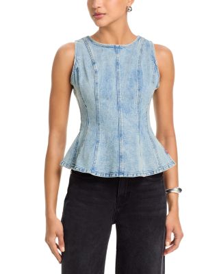 Leighton Peplum Seamed Denim Top