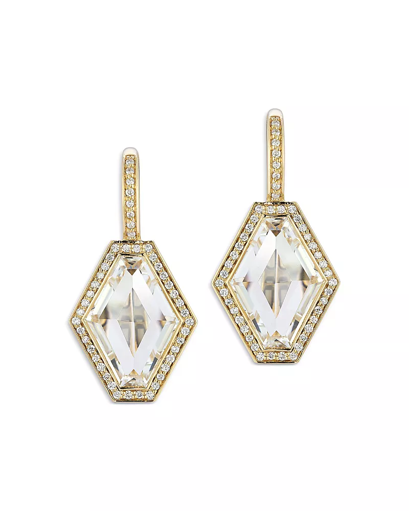 Walters Faith 18K Yellow Gold Bell Diamond & Rock Crystal Hexagon Earrings