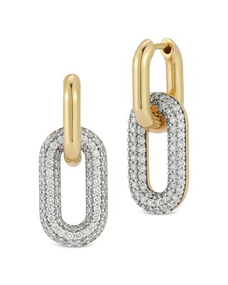 18K Yellow Gold Diamond Morrell Drop Huggie Hoop Earrings