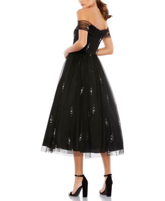 Petite Ieena Off the Shoulder Embellished Tulle Cocktail Dress