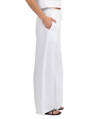 Ruffle Waist Wide Leg Linen Pants