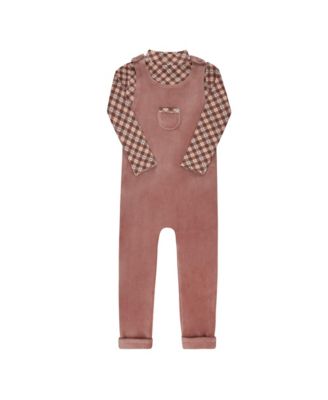 Unisex Velour Plaid Bear Collection Overalls and Turtleneck - Baby, Little Kid