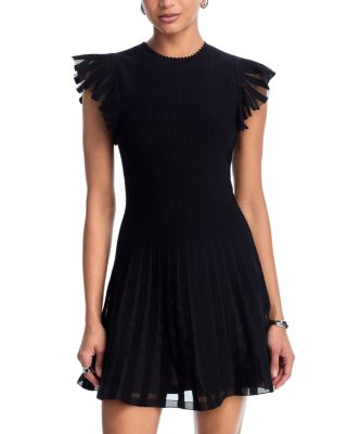 Sheer Flutter Sleeve Knit Dress
