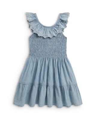 Girls' Blueberry-Overlay Indigo Chambray Dress - Little Kid
