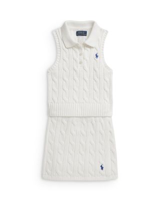 Girls' Cotton Polo Sweater & Faux-Wrap Skirt - Little Kid