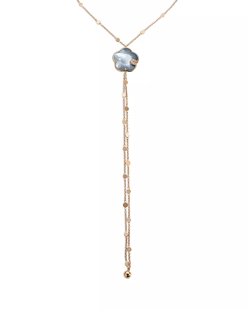 Pasquale Bruni 18K Rose Gold Toni Joli Lunar Night Blue Moon Gem & White and Champagne Diamonds Lariat Necklace, 17.3