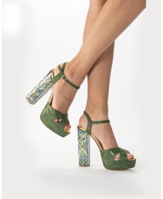  Women's Cher Verde Ankle Strap Pearl Heel Sandal