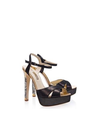  Women's Cleopatra Noir Ankle Strap Pearl Heel Sandal