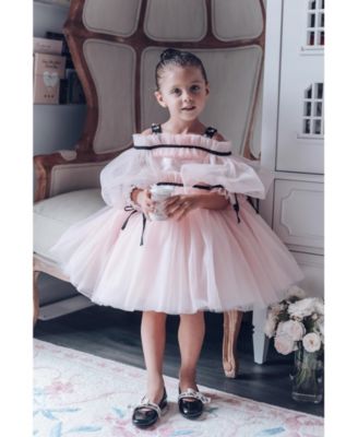  Girls' Coco Dress with Sheer Puff Tulle Sleeves - Baby, Little Kid, Big Kid
