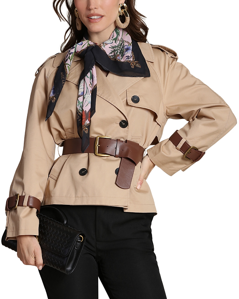 Avec Les Filles Short Trench Jacket with Leather Belt