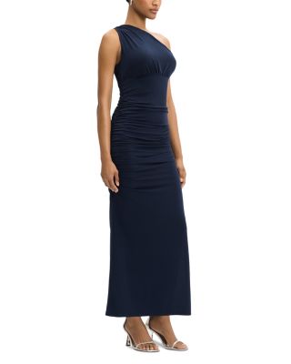 One Shoulder Ruched Jersey Midi Dress