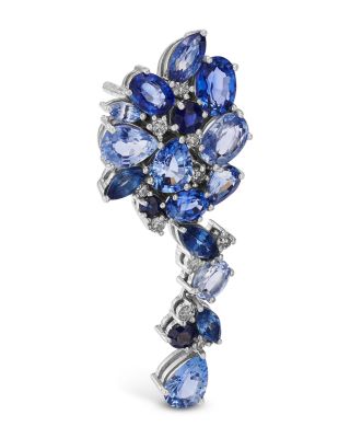 Blue Sapphire & Diamond  Ombr&eacute; Cluster Drop Earrings in 14K White Gold