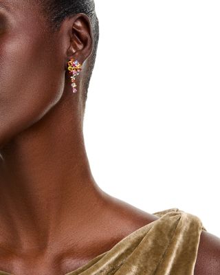 Rainbow Sapphire & Diamond Cluster Drop Earrings in 14K Yellow Gold