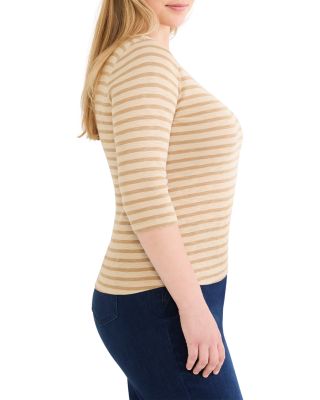 Stripe Three Quarter Sleeve Boat Neck Tee