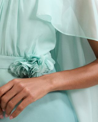 Aspen Teal Ombr&eacute; Cape Maxi Dress