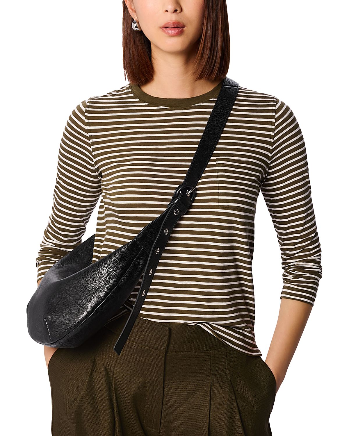 Whistles Striped Crewneck Pocket Top