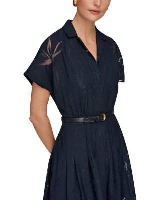 Short Sleeve Burnout Belted Shirt Dress