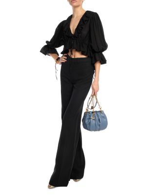 Pliss&eacute; Chain Shoulder Bag in Pleated Leather