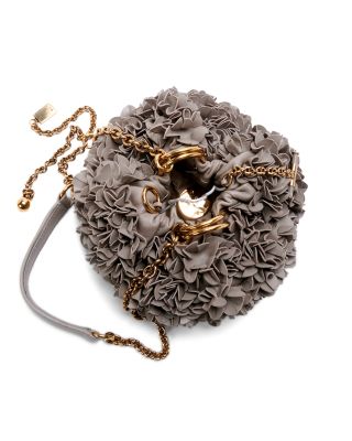 Pliss&eacute; Leather Chain Shoulder Bag with Flowers
