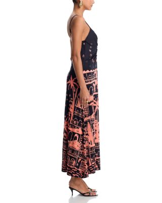 Scenic Print Keyhole Cutout Dress