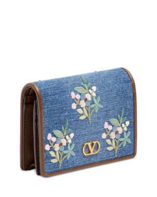 Embroidered Flower Flap French Wallet 