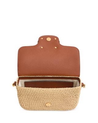 VLogo Leather & Crochet Raffia Shoulder Bag
