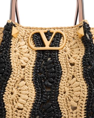 Medium Striped Raffia Tote Bag