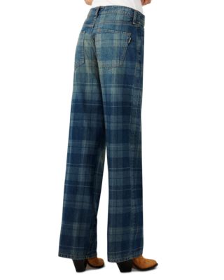 Sparrow Mid Rise Baggy Jeans in Tartan Medium Indigo