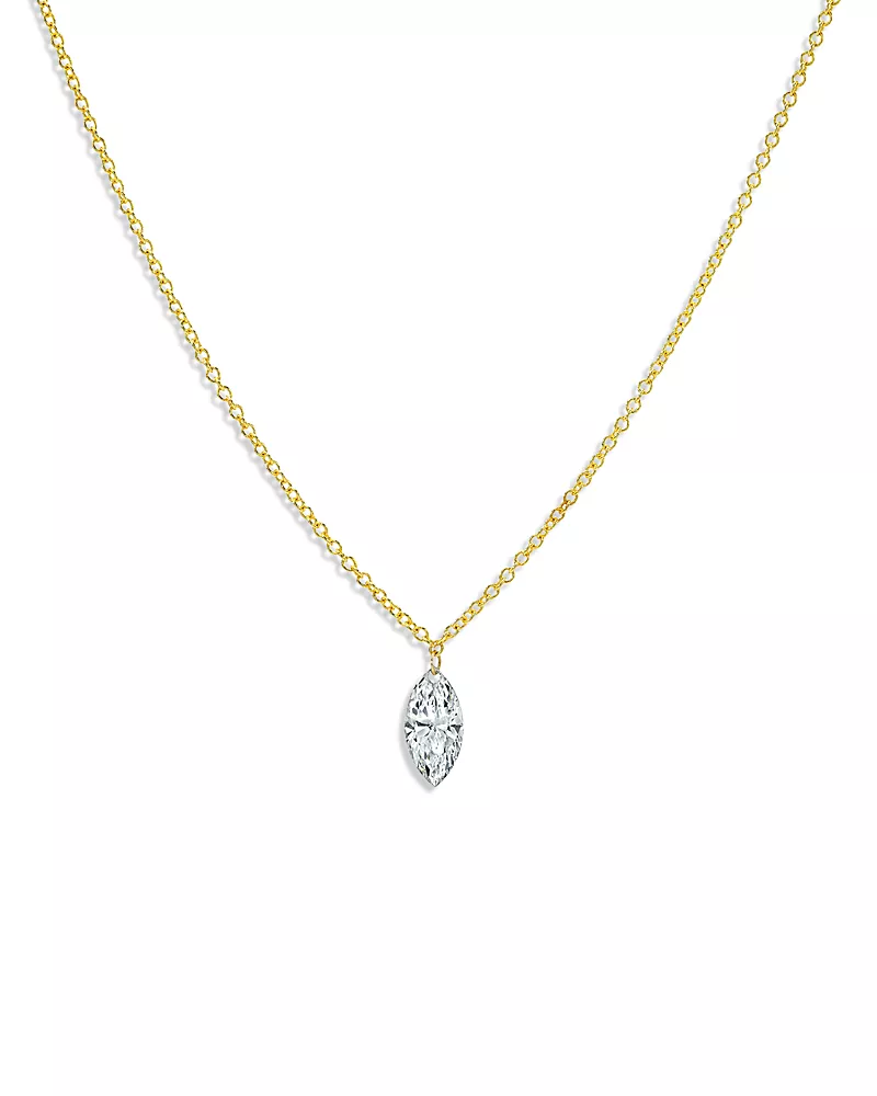 Zoe Lev 14K Yellow Gold Lab Grown Diamond Marquis Solitaire Pendant Necklace, 16