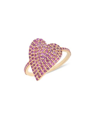 14K Yellow Gold Pink Sapphire Pav&eacute; Heart Statement Ring