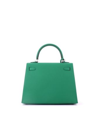 Kelly 25 Handbag Green Epsom with Palladium Hardware